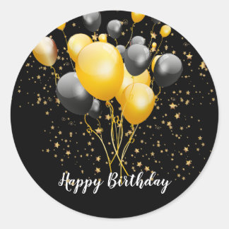 Modern Guld Black Balloons Star Confetti Birthday Runt Klistermärke