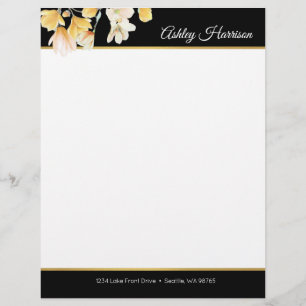 Modern Guld Black Blommigt Hand Lettered Typograph Brevhuvud