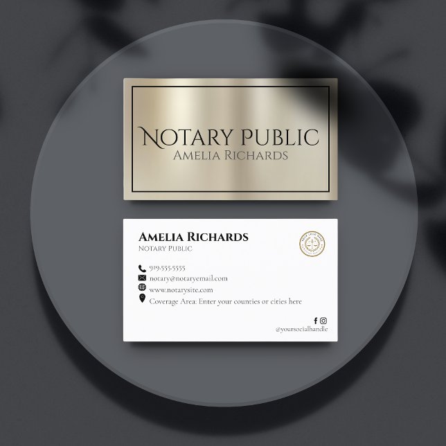 Modern Guld & Black Elegant Notary Public Visitkort (Skapare uppladdad)