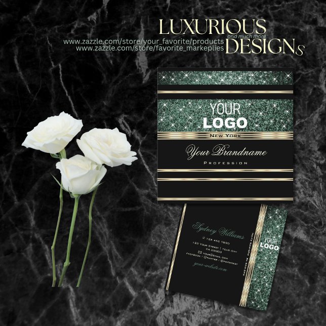 Modern Guld Black Forest Grönt Glitter lägger till Fyrkantigt Visitkort (Skapare uppladdad)