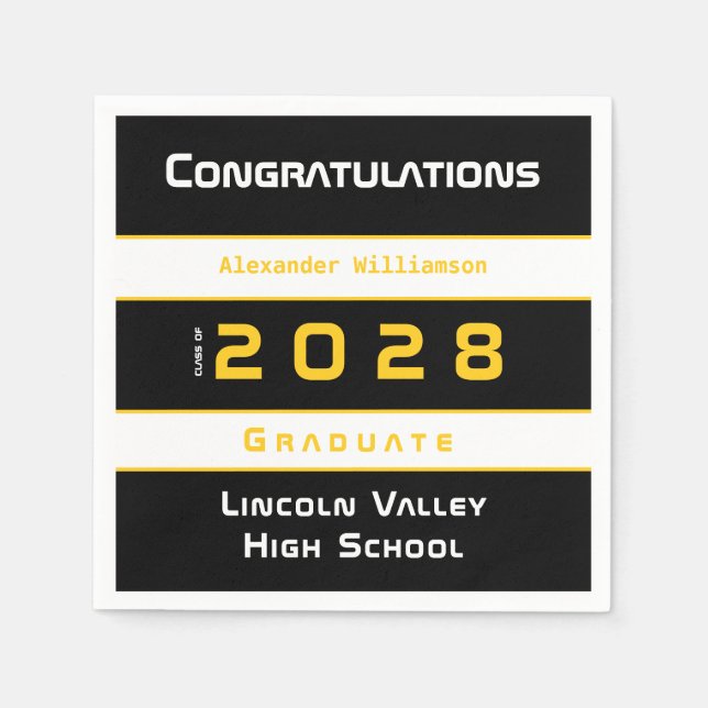 Modern Guld Black Grattis Studentfest Pappersservett (Framsidan)