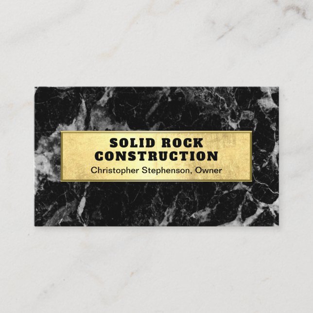 Modern Guld Black Marble Construction Conentrepren Visitkort (Framsida)