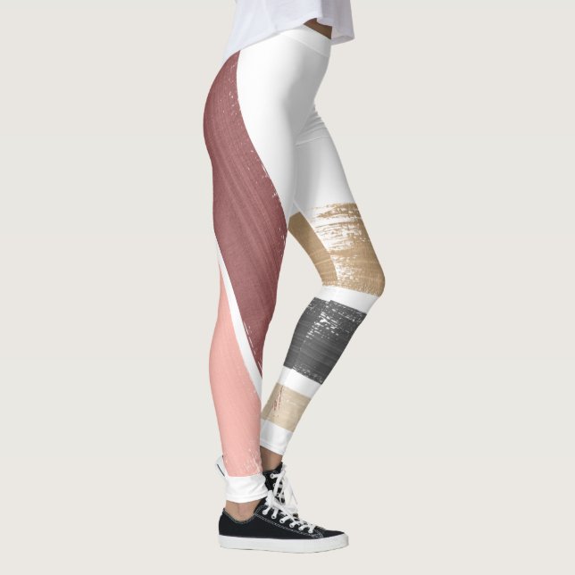 Modern Guld Black Maroon Rosa Paint Valentine Leggings (Höger)