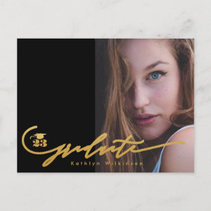 Modern Guld Black Minimalist Chic Foto GRAD Inbjudan Vykort