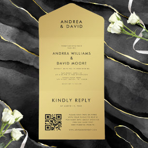 Modern Guld Black Minimalist QR Code OSA Bröllop