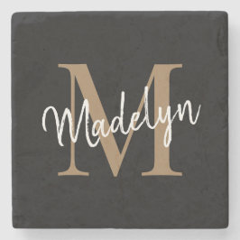 Modern Guld Black Monogram Feminine-skript Namn Stenunderlägg