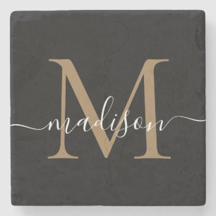 Modern Guld Black Monogram Feminine-skript Namn Stenunderlägg