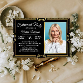 Modern Guld Black Photo Pension Party Inbjudningar