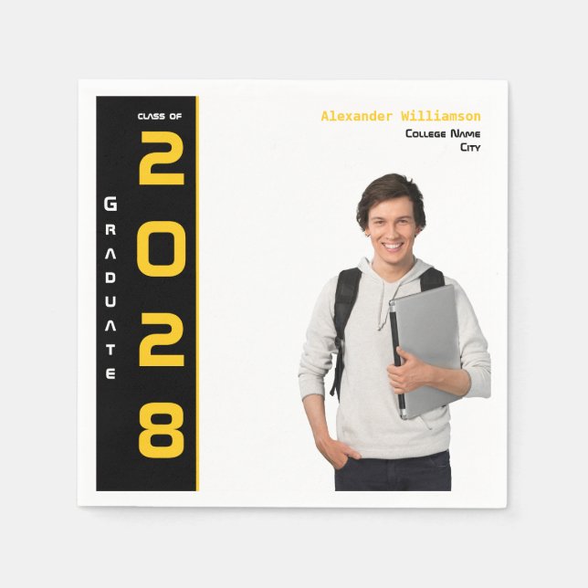 Modern Guld Black Photo Studentfest Pappersservett (Framsidan)