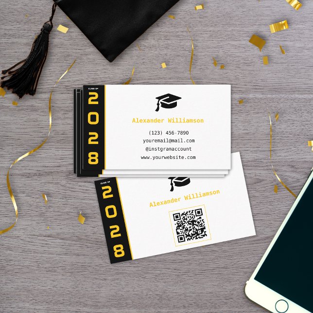 Modern Guld Black QR-kod Studenten Namn-kort (Skapare uppladdad)