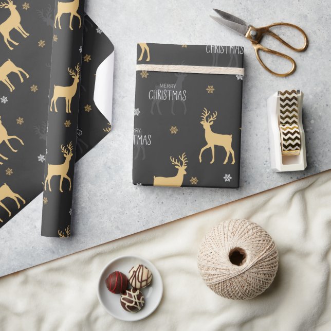 Modern Guld Black Rustic Reindeer jul Presentpapper (Hantverk)