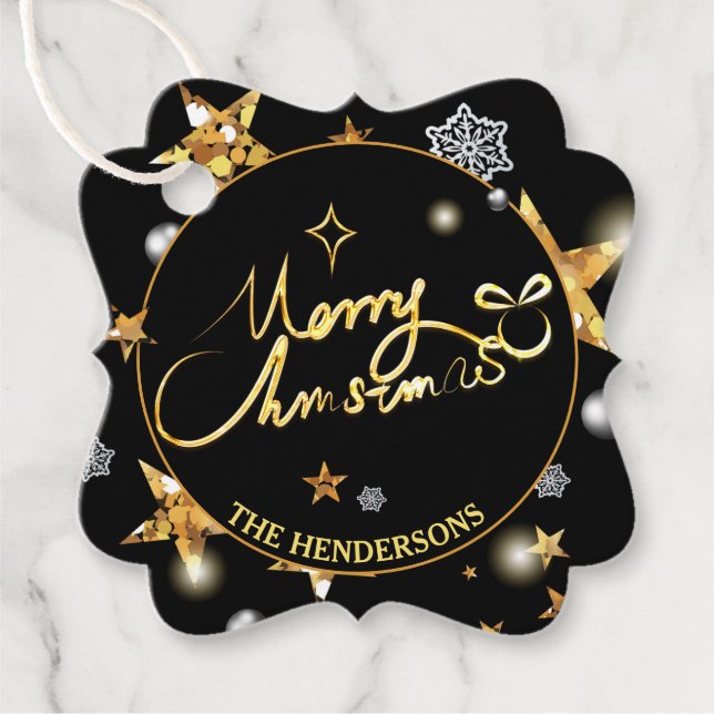 Modern Guld Black Stars God jul Gåvor Etiketter (Framsida)