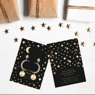 Modern Guld Black Stars Måne Earring Visning Card Visitkort