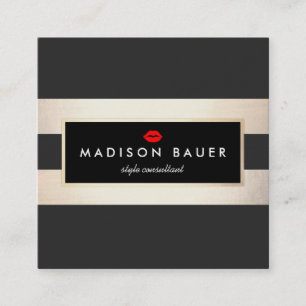 Modern Guld Black Stripe Beauty Salon Fyrkantigt Visitkort