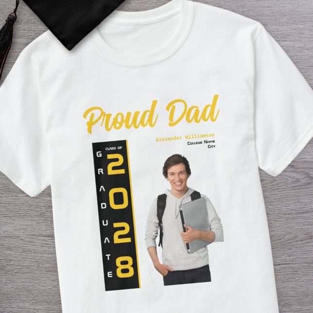 Modern Guld Black Studenten Photo Proud Pappa T Shirt (Skapare uppladdad)