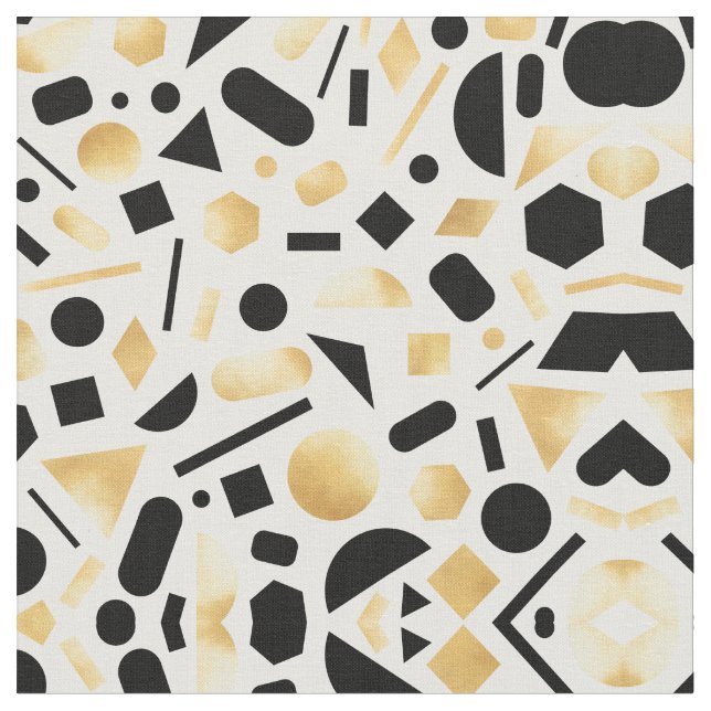 Modern Guld Black White Geometric Shapes Mönster Tyg (Närbild)