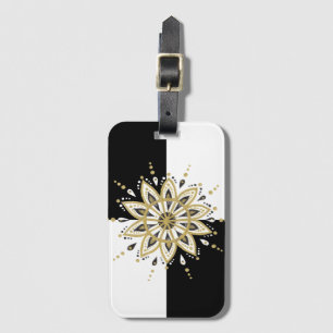 Modern Guld Black & White Mandala Design Bagagebricka