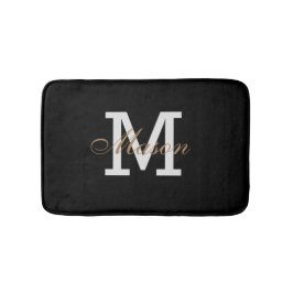Modern Guld Black White Monogram Anpassningsbar Ch Badrumsmatta
