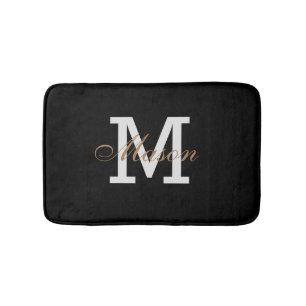 Modern Guld Black White Monogram Anpassningsbar Ch Badrumsmatta