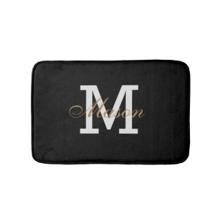 Modern Guld Black White Monogram Anpassningsbar Ch Badrumsmatta
