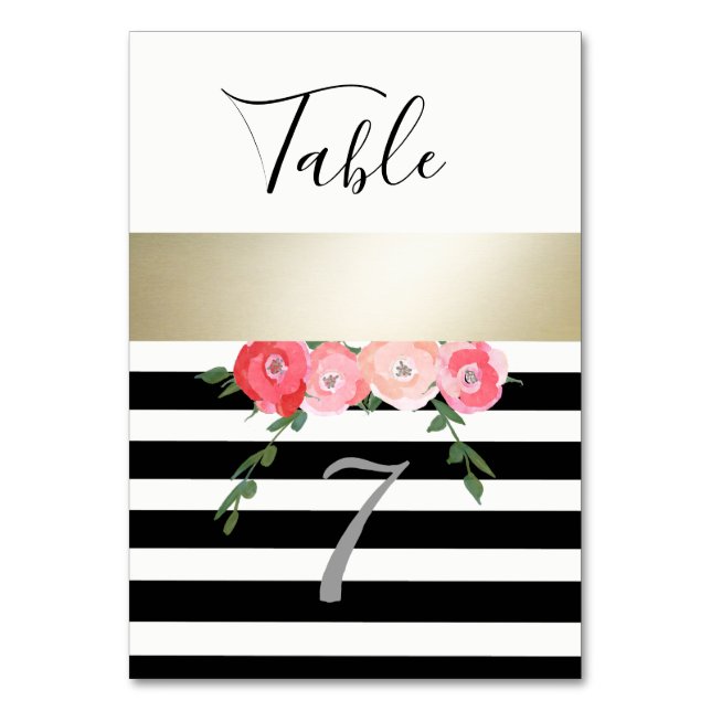 Modern guld Black/white rand ro bröllop Bordsnummer (Framsidan)