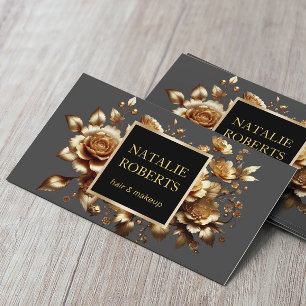 Modern Guld Blommigt Beauty Salon & SPA Mörk Grått Visitkort