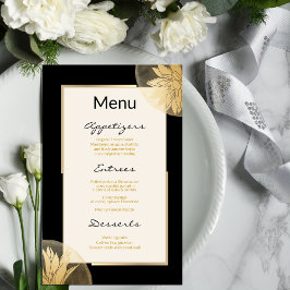 Modern Guld Blommigt Bröllop Menu Dusty Blue