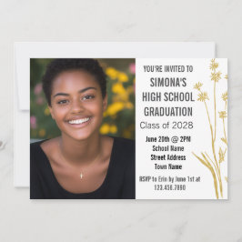 Modern Guld Blommigt Girl's Photo High School Inbjudningar