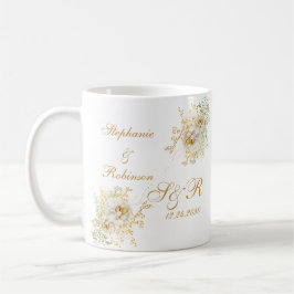Modern Guld Blommigt Monogram Logotyp Bröllop Kaffemugg