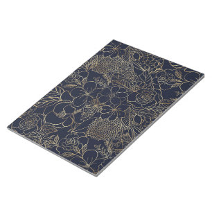 Modern Guld Blue Blommigt Doodles linjekonst Anteckningsblock