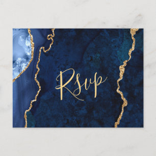 Modern Guld Blue Marble Agate Bröllop OSA Vykort