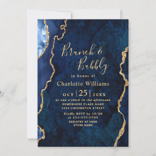Modern Guld Blue Marble Agate Brunch & Bubly Inbjudningar