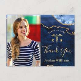 Modern Guld Blue Marble RN Studenten Tack Vykort