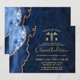Modern Guld Blue Nursing School-Studentfest Inbjudningar