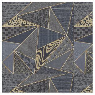 Modern Guld Blue Triangles Geometric mönster Tyg