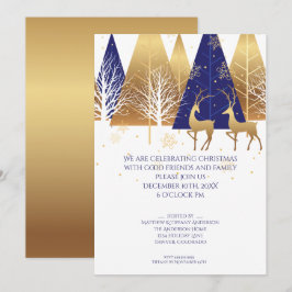 Modern Guld Blue Woodland Hjort Inbjudningar