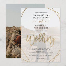 Modern guld boho ram, enkelt fotoskript bröllop inbjudningar