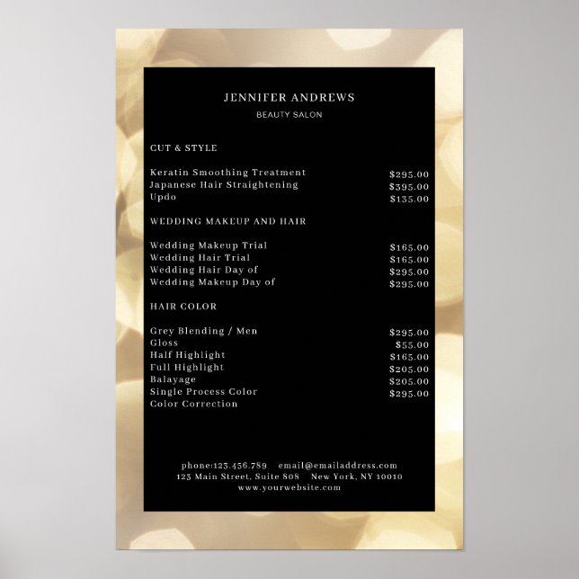 Modern Guld Bokeh Prislista Affisch (Framsidan)