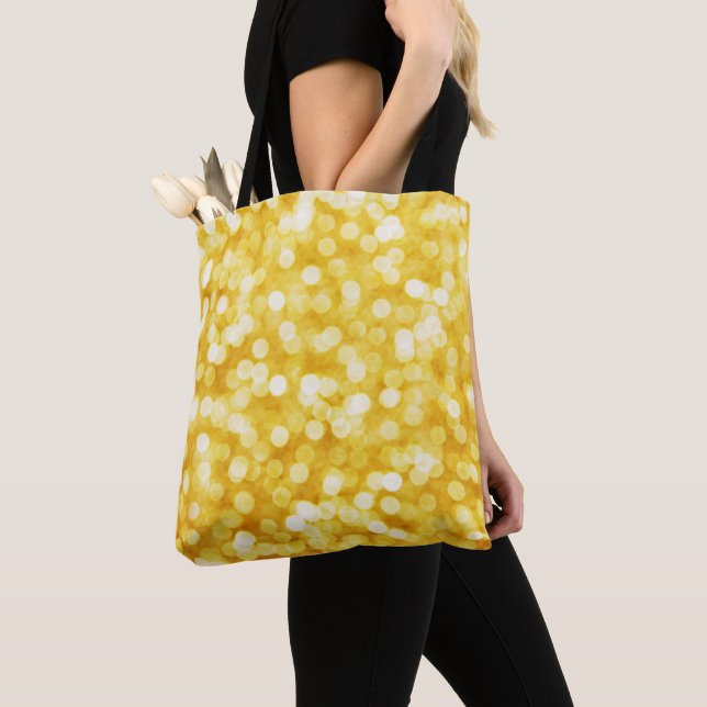 Modern Guld Bokeh Tote Bag Tygkasse (Närbild)