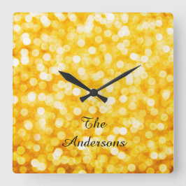 Modern Guld Bokeh Wall Clock Fyrkantig Klocka