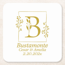 Modern guld botanisk bokstav B Underlägg Papper Kvadrat
