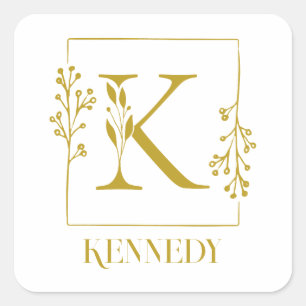 Modern Guld botaniska Monogram Brev K Fyrkantigt Klistermärke