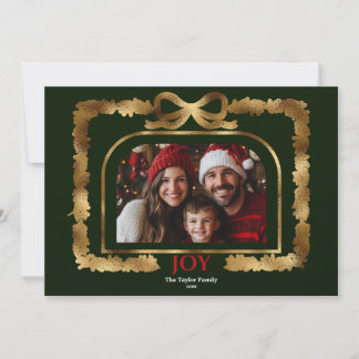 Modern Guld Bow Joy Jul Ribbon Photo Ram Inbjudningar