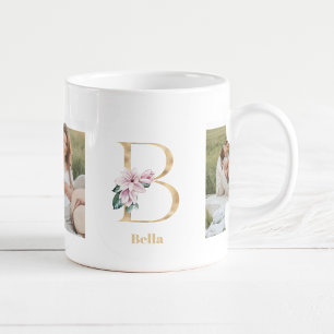 Modern Guld Brev B-blomma Två fotomonogram Kaffemugg