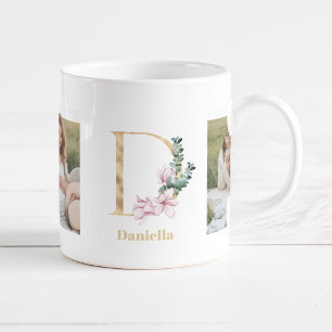 Modern Guld Brev D Flower   Två fotomonogram Kaffemugg