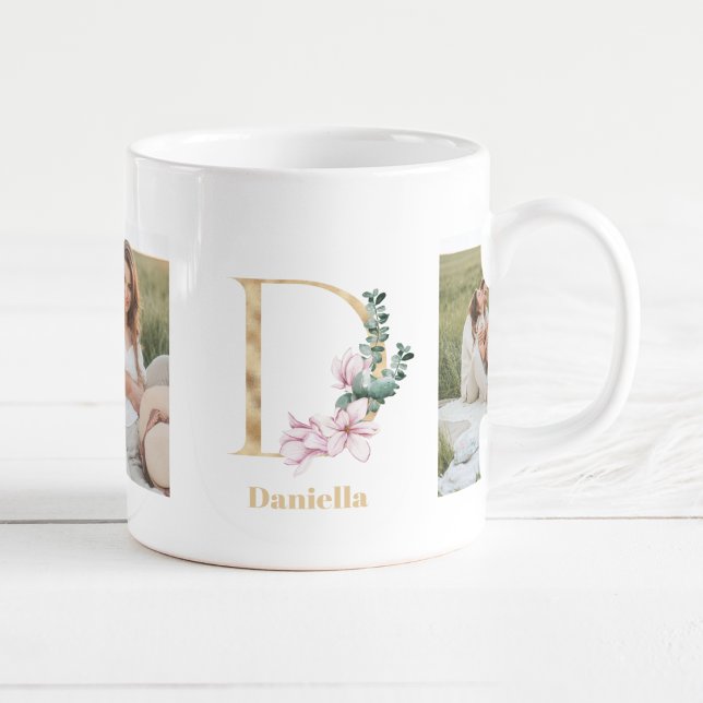 Modern Guld Brev D Flower | Två fotomonogram Kaffemugg (Skapare uppladdad)