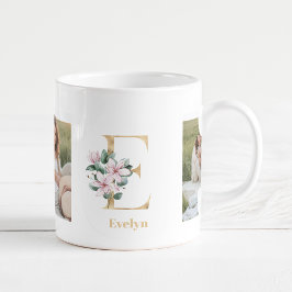 Modern Guld Brev E Flower | Två fotomonogram Kaffemugg