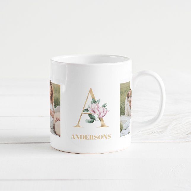 Modern Guld Brev Flowers | Två fotomonogram Kaffemugg (Skapare uppladdad)