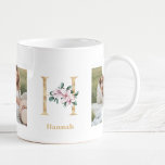 Modern Guld Brev H Flower | Två fotomonogram Kaffemugg<br><div class="desc">Modern Guld Brev H Flower | Två fotomonogram</div>