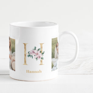 Modern Guld Brev H Flower Två fotomonogram Kaffemugg